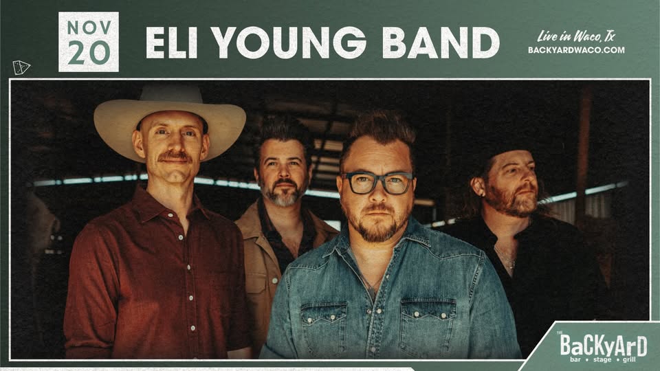 A promotional poster for the Eli Young Band performing in Waco, Texas on November 20th in McLennan County, Texas.