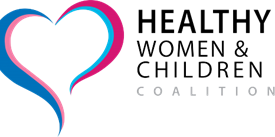 The logo for Healthy Women & Children Coalition featuring a stylized heart icon in McLennan County, Texas.