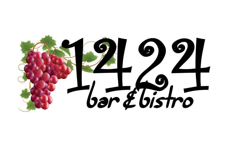 A logo for 1424 Bar & Bistro featuring a cluster of red grapes in McLennan County, Texas.