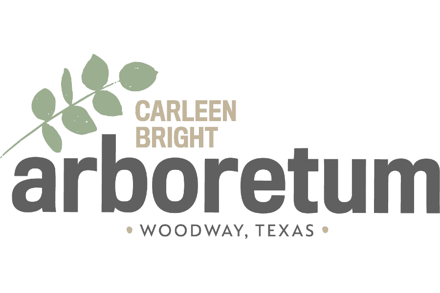 The logo for Carleen Bright Arboretum in Woodway, Texas, featuring a green leaf graphic in McLennan County, Texas.