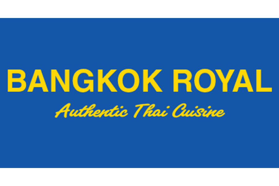 A blue sign with yellow text reading Bangkok Royal Authentic Thai Cuisine in McLennan County, Texas.