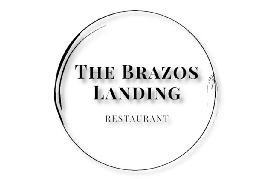 A circular logo for The Brazos Landing Restaurant with black text on white background in McLennan County, Texas.