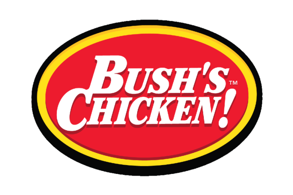 The logo for Bush's Chicken featuring white text on a red oval background in McLennan County, Texas.