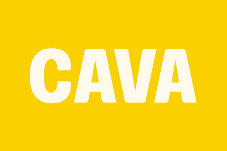 The word CAVA written in bold white letters on a solid yellow background in McLennan County, Texas.
