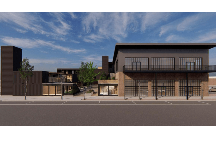 A modern architectural rendering of a multi-level building with industrial design elements in McLennan County, Texas.