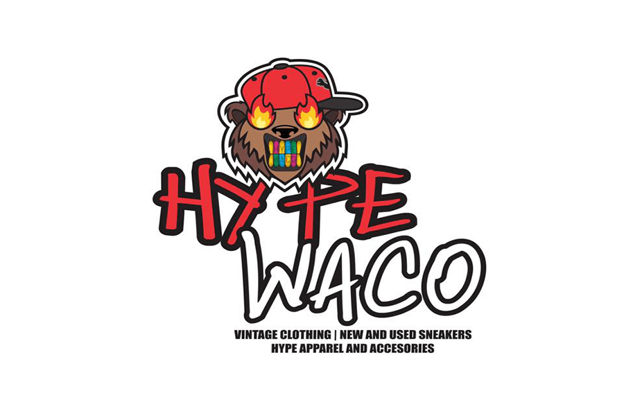 A logo for Hype Waco featuring a bear wearing a red cap with flaming eyes in McLennan County, Texas.