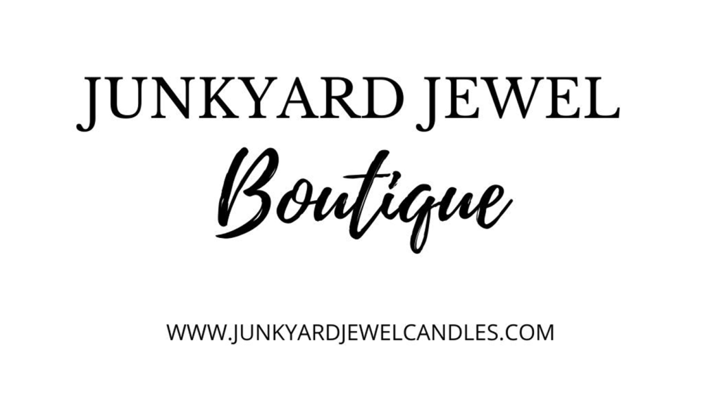The text Junkyard Jewel Boutique with a website address below on a white background in McLennan County, Texas.