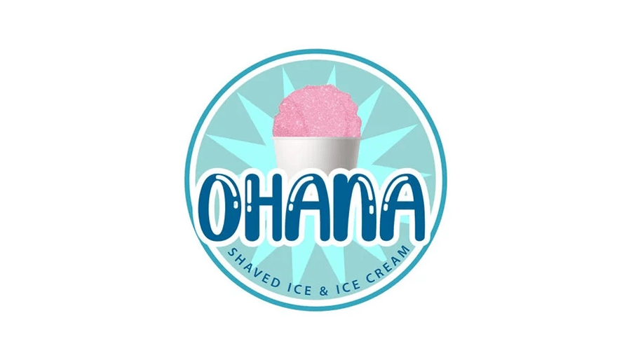 A circular logo for Ohana Shaved Ice & Ice Cream featuring a pink treat in McLennan County, Texas.