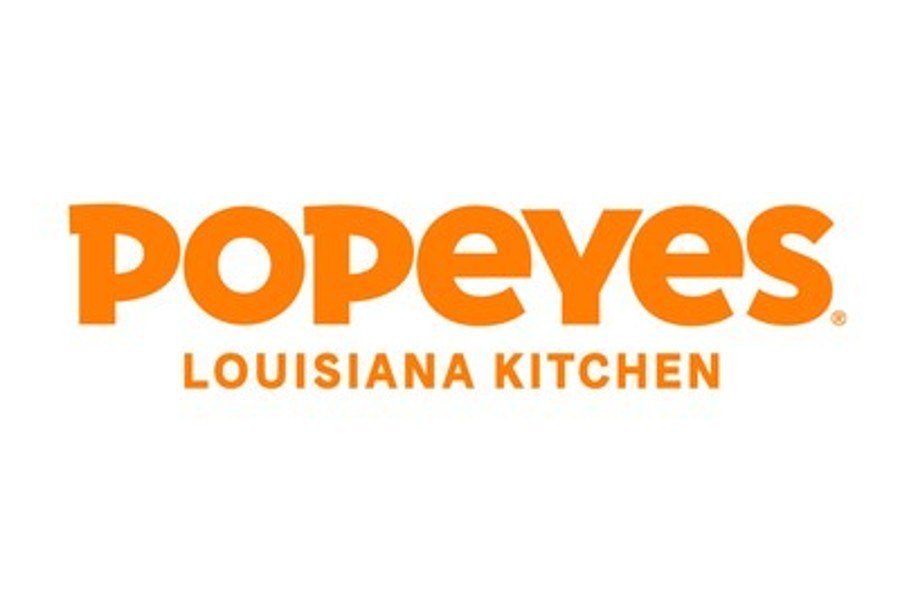 The orange logo for the fast food restaurant chain Popeyes Louisiana Kitchen in McLennan County, Texas.