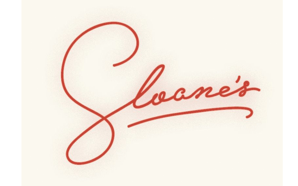 The word Sloane's written in a red cursive script font on a cream background in McLennan County, Texas.