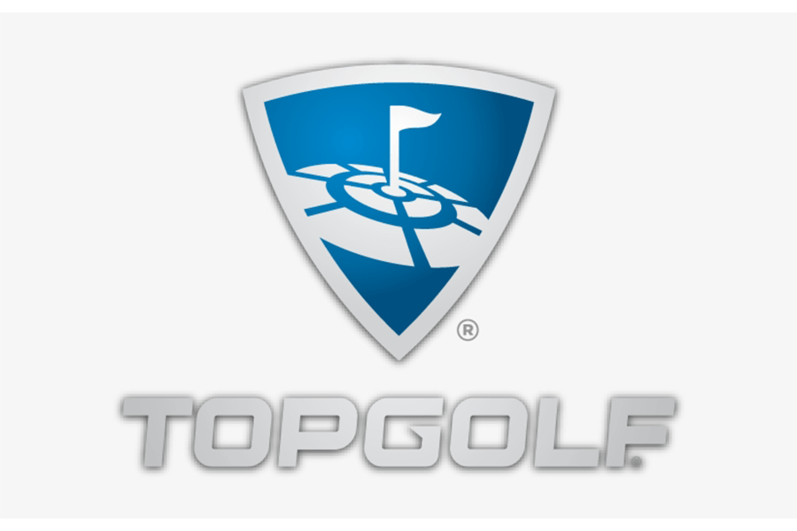 The Topgolf logo featuring a blue shield with a golf flag and target in McLennan County, Texas.
