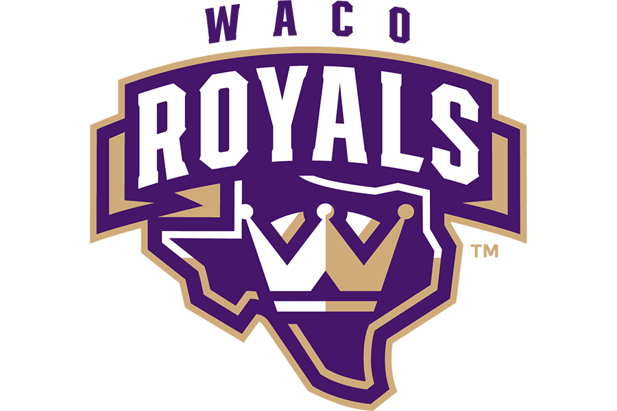 The Waco Royals logo featuring a crown over the state of Texas in McLennan County, Texas.