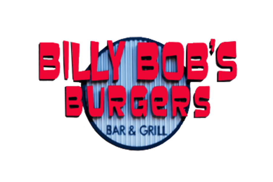 The logo for Billy Bob's Burgers Bar & Grill with red text on a blue background in McLennan County, Texas.