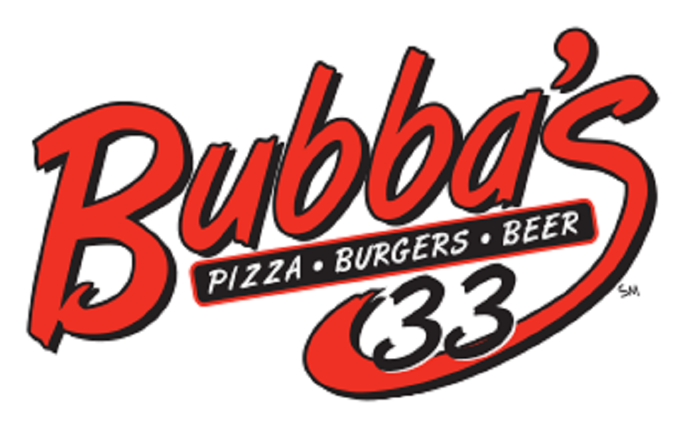 The logo for Bubba's 33 restaurant featuring red text and a black banner in McLennan County, Texas.