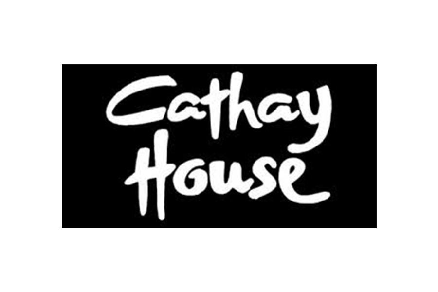 The words Cathay House written in a white, stylized, handwritten font on black background in McLennan County, Texas.