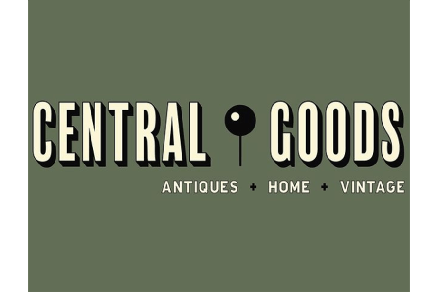 A logo for Central Goods featuring text and a small pin icon in McLennan County, Texas.
