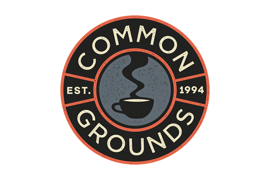 A circular logo for Common Grounds featuring a steaming coffee cup in McLennan County, Texas.