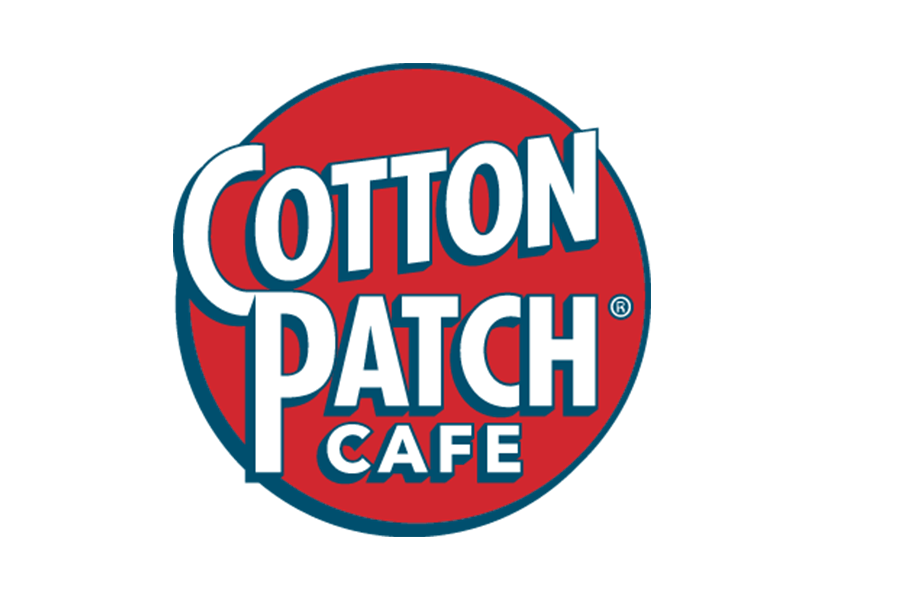 The logo for Cotton Patch Cafe featuring white text on a red circle in McLennan County, Texas.