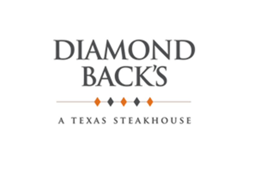 The logo for Diamond Back's, a Texas steakhouse, featuring text and geometric shapes in McLennan County, Texas.