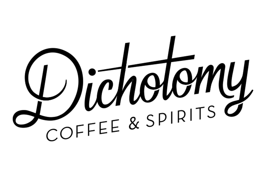 A black and white logo for Dichotomy Coffee & Spirits in McLennan County, Texas.