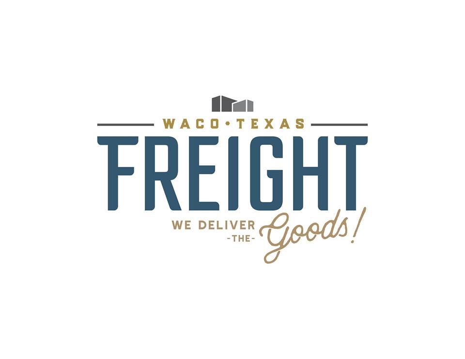 A logo for Waco Texas Freight with the slogan We Deliver The Goods in McLennan County, Texas.