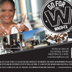 A promotional advertisement for meetings in Waco, Texas, featuring diverse professionals and event venues in McLennan County, Texas.