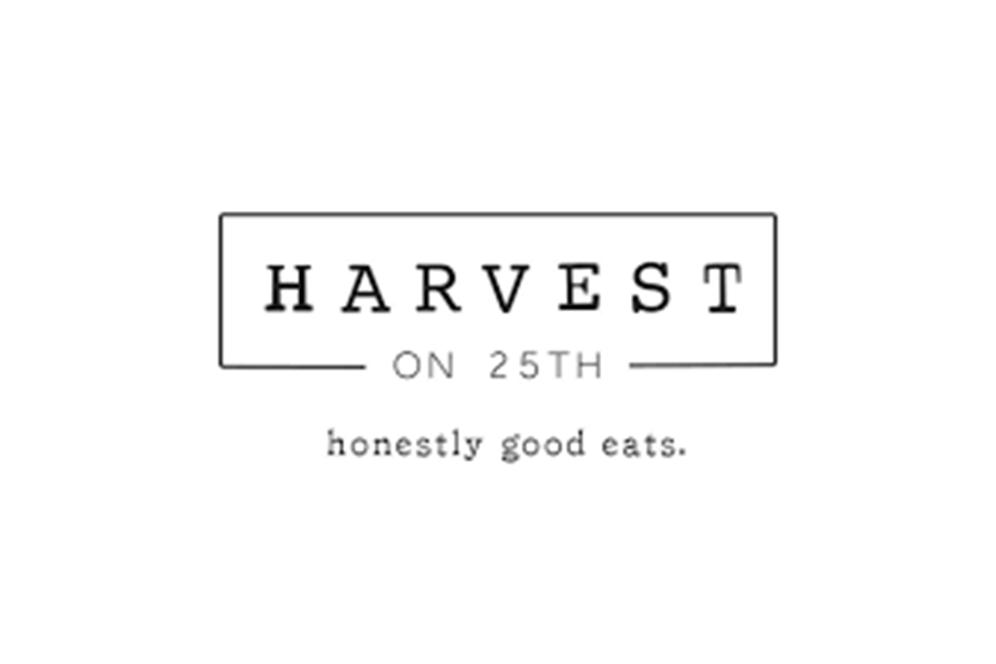 A logo for Harvest on 25th with the tagline honestly good eats in McLennan County, Texas.
