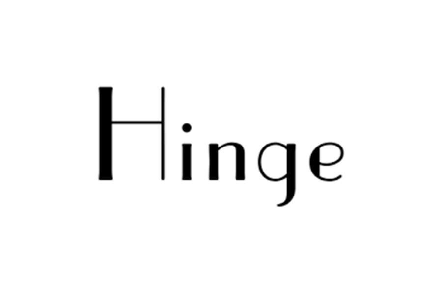 The word Hinge written in a stylized black serif font on a white background in McLennan County, Texas.