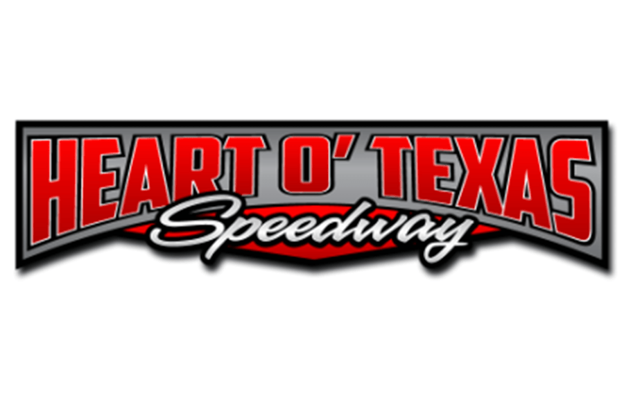 The logo for Heart O' Texas Speedway featuring bold red and grey text in McLennan County, Texas.