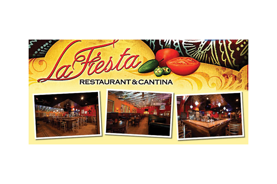 A promotional banner for La Fiesta Restaurant & Cantina featuring interior photos of the establishment in McLennan County, Texas.