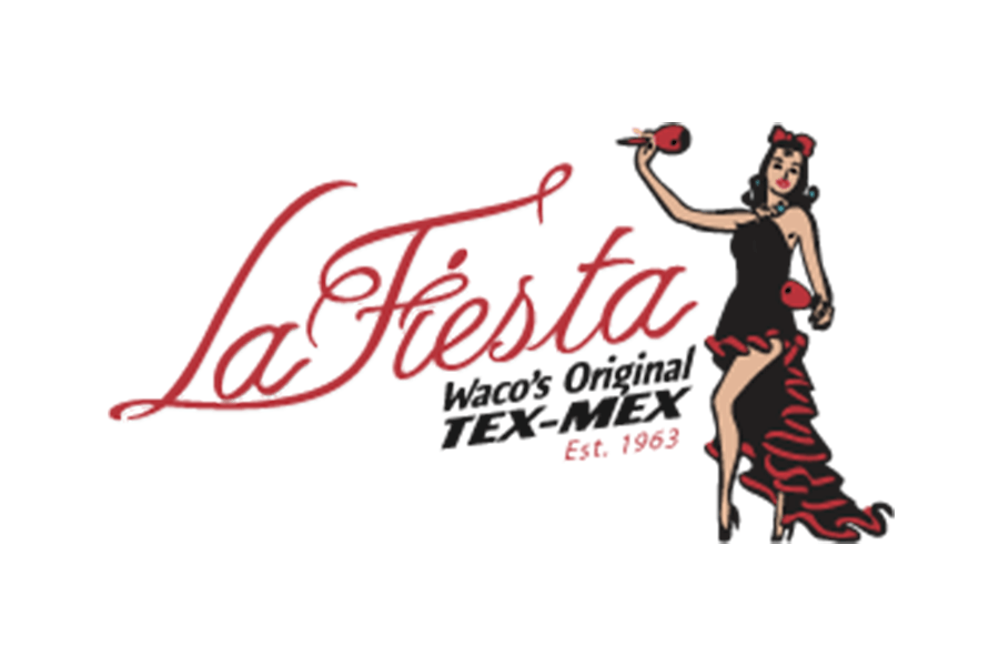Logo for La Fiesta restaurant featuring a woman in a dress holding maracas in McLennan County, Texas.