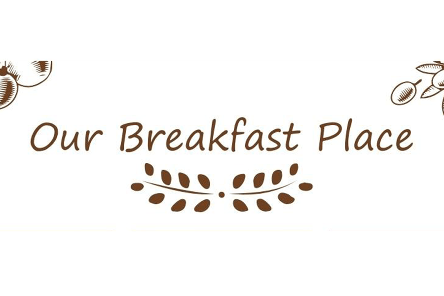 A logo featuring the text Our Breakfast Place with decorative leaf and fruit illustrations in McLennan County, Texas.