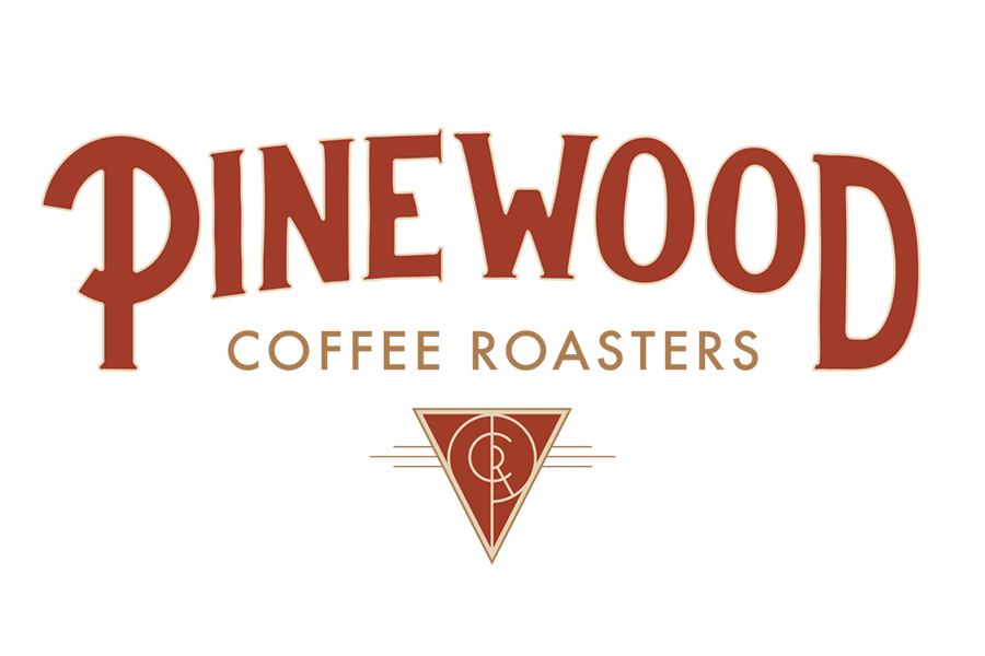 The logo for Pinewood Coffee Roasters featuring stylized text and a triangular emblem in McLennan County, Texas.