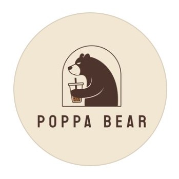 A circular logo featuring a brown bear drinking bubble tea with the text Poppa Bear in McLennan County, Texas.