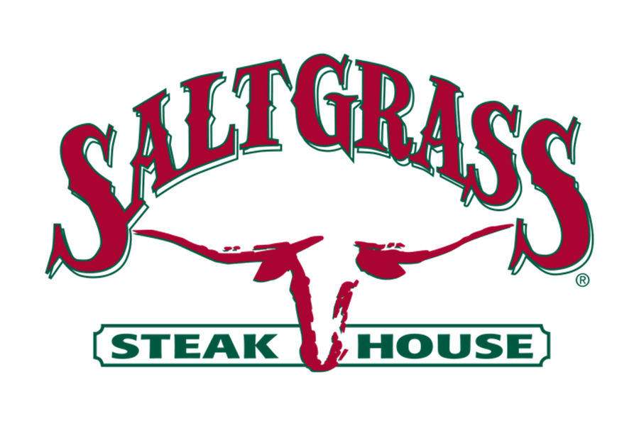 The Saltgrass Steak House logo featuring red text and a longhorn steer silhouette in McLennan County, Texas.