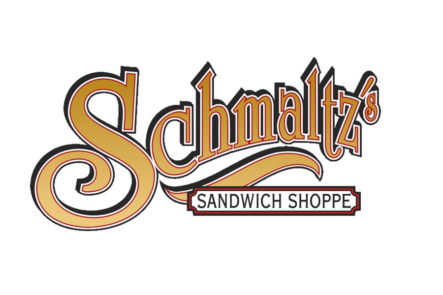 The logo for Schmaltz's Sandwich Shoppe with stylized gold lettering on a white background in McLennan County, Texas.