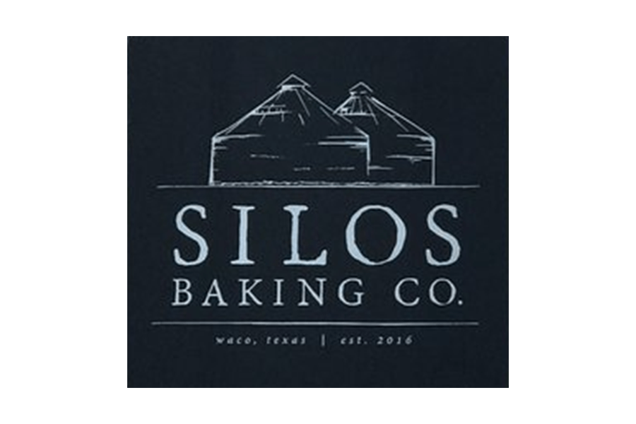 The logo for Silos Baking Co. featuring a line drawing of two silos in McLennan County, Texas.
