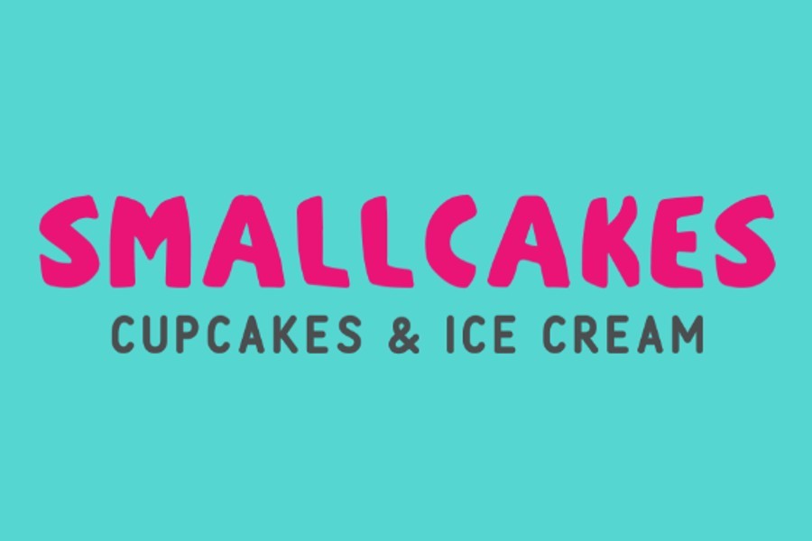 The Smallcakes logo featuring pink text on a light blue background in McLennan County, Texas.