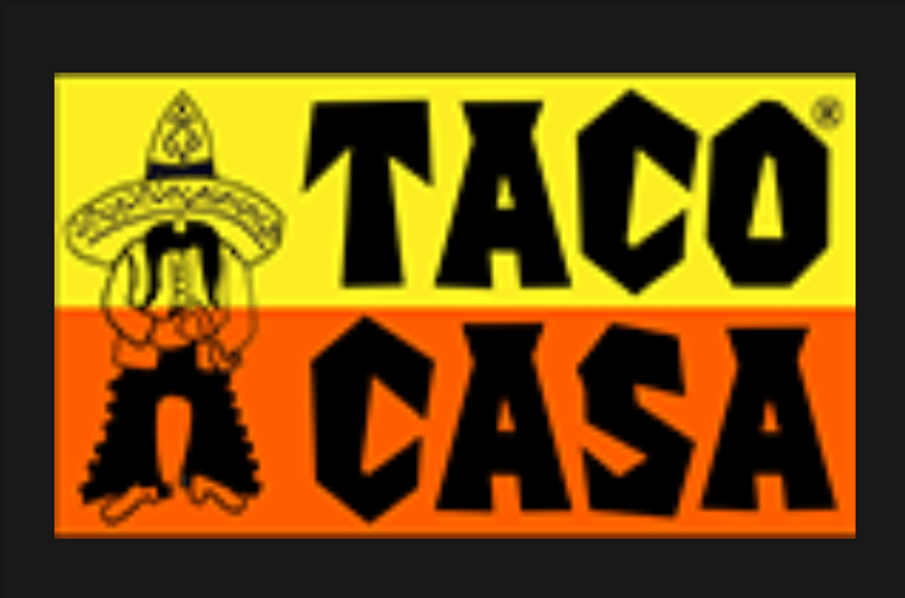 The Taco Casa logo featuring a cartoon man in a sombrero on a split background in McLennan County, Texas.