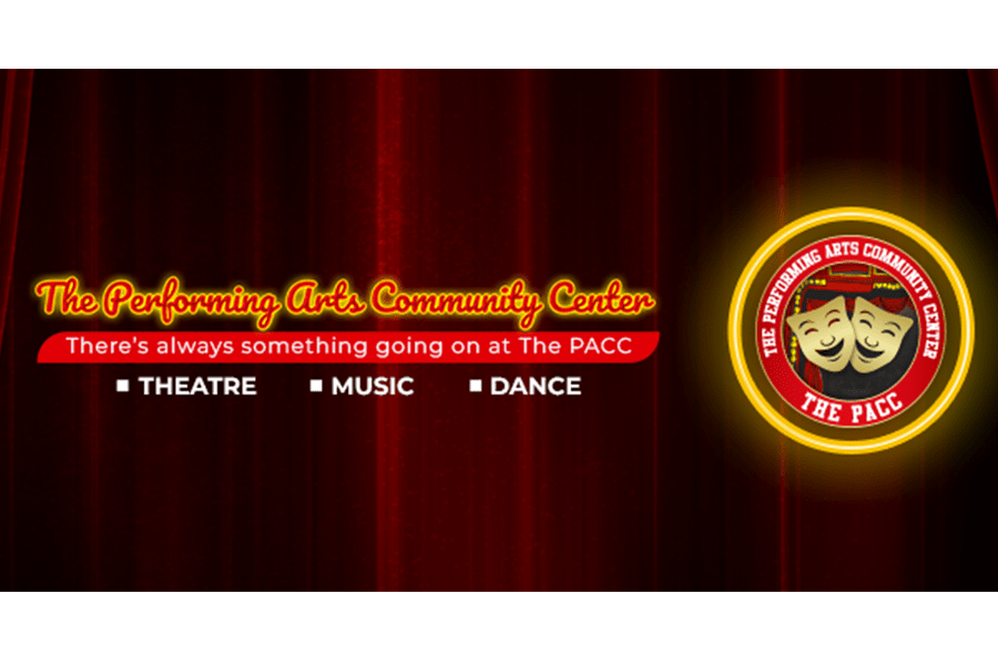 A promotional banner for The Performing Arts Community Center featuring theatre, music, and dance in McLennan County, Texas.