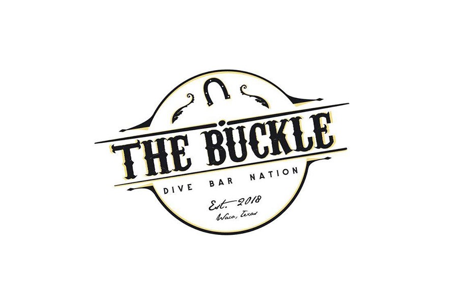 A circular logo for The Buckle dive bar established in 2018 in Waco, Texas in McLennan County, Texas.