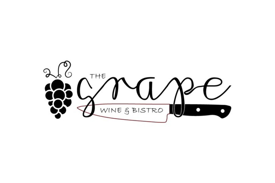 A logo for The Grape Wine & Bistro featuring a grape cluster and a knife in McLennan County, Texas.
