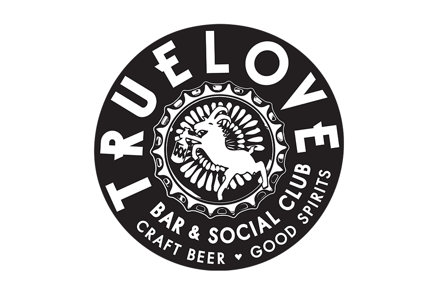 A circular logo for Truelove Bar and Social Club featuring a goat holding a bottle in McLennan County, Texas.
