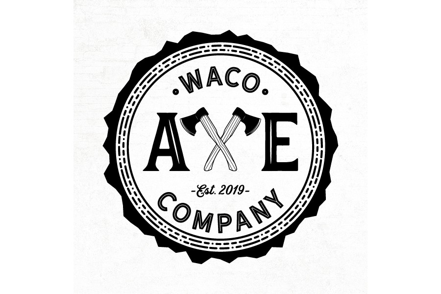 A circular black and white logo for Waco Axe Company established in 2019 in McLennan County, Texas.