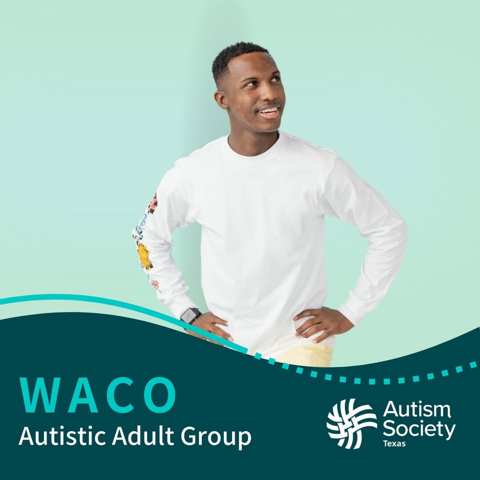 A smiling young man in a white long-sleeved shirt poses for a group advertisement in McLennan County, Texas.