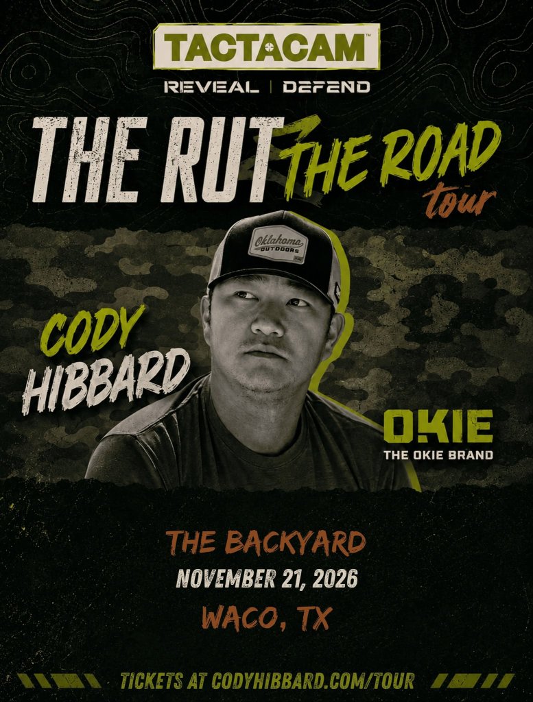 A promotional poster for Cody Hibbard's The Rut The Road tour in Waco, Texas in McLennan County, Texas.