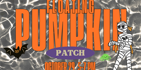 A promotional flyer for a Floating Pumpkin Patch event featuring a mummy and bat in McLennan County, Texas.