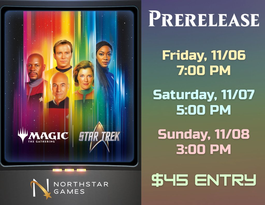 A promotional flyer for a Magic: The Gathering Star Trek prerelease event in McLennan County, Texas.
