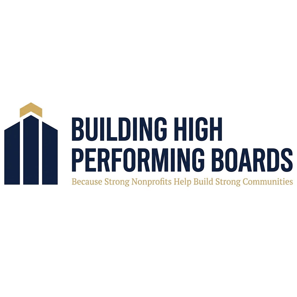 Logo for Building High Performing Boards with a stylized building icon in McLennan County, Texas.