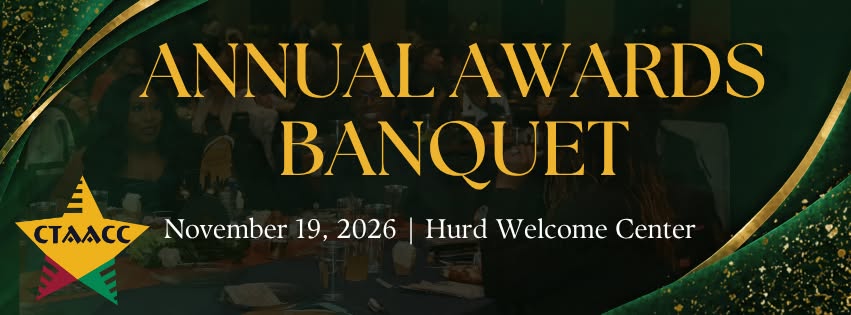 A promotional banner for the CTAACC Annual Awards Banquet on November 19, 2026 in McLennan County, Texas.